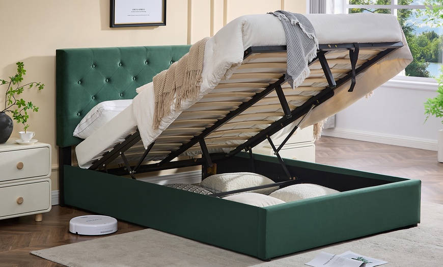 Image 11: Ottoman Storage Bed Frame with Tufted Headboard