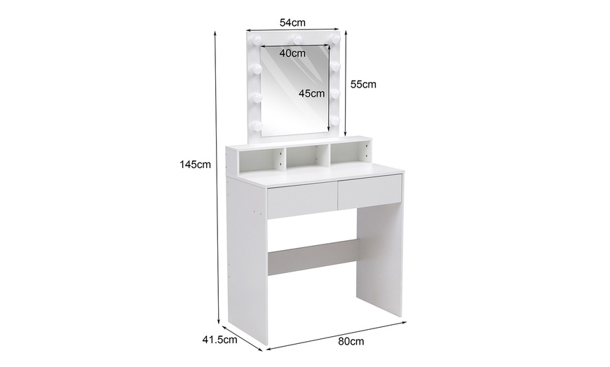 Image 8: White Hollywood Dressing Table with Lighted Mirror