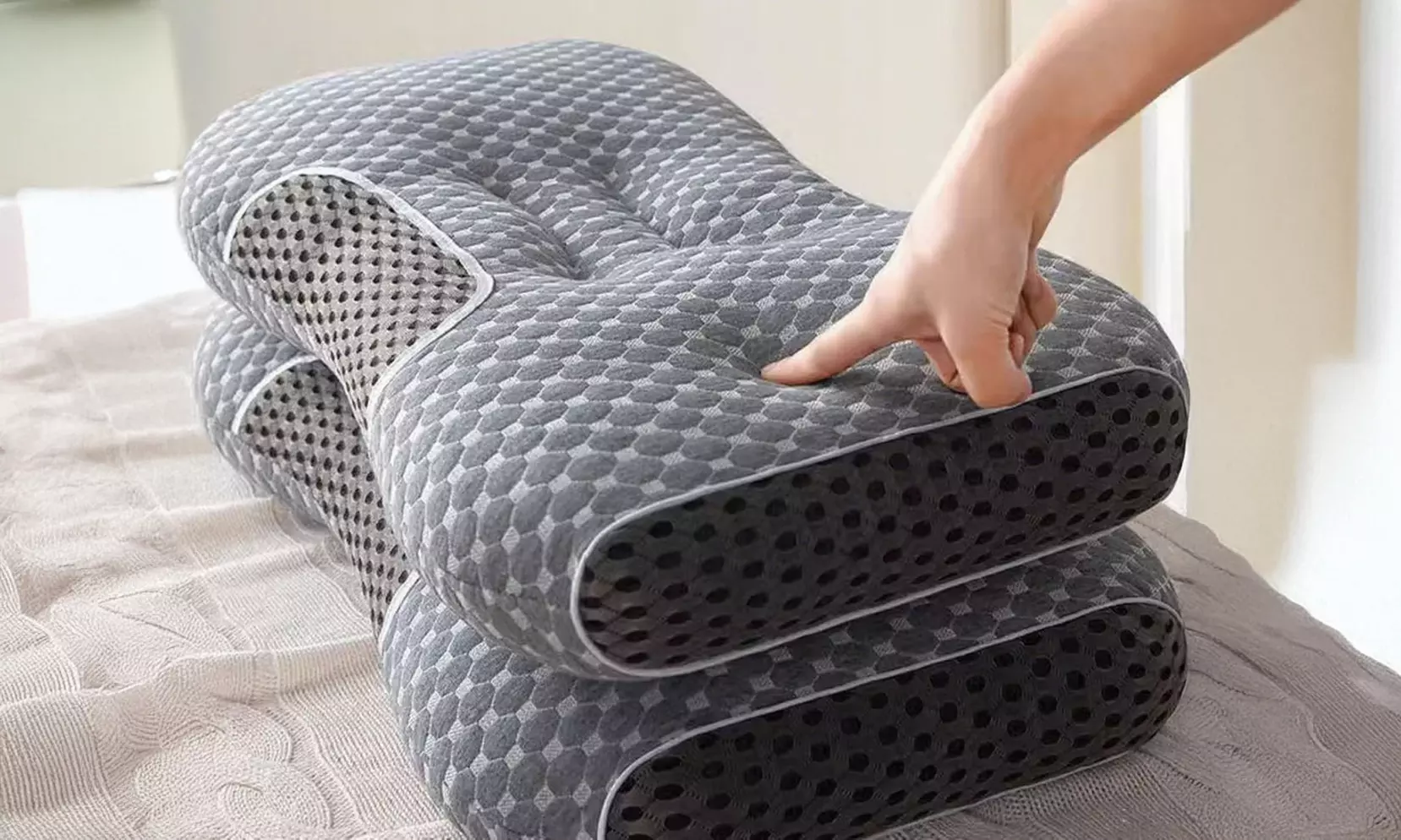 One or Two Cotton Neck Pillows, Ergonomic Support for Sleep