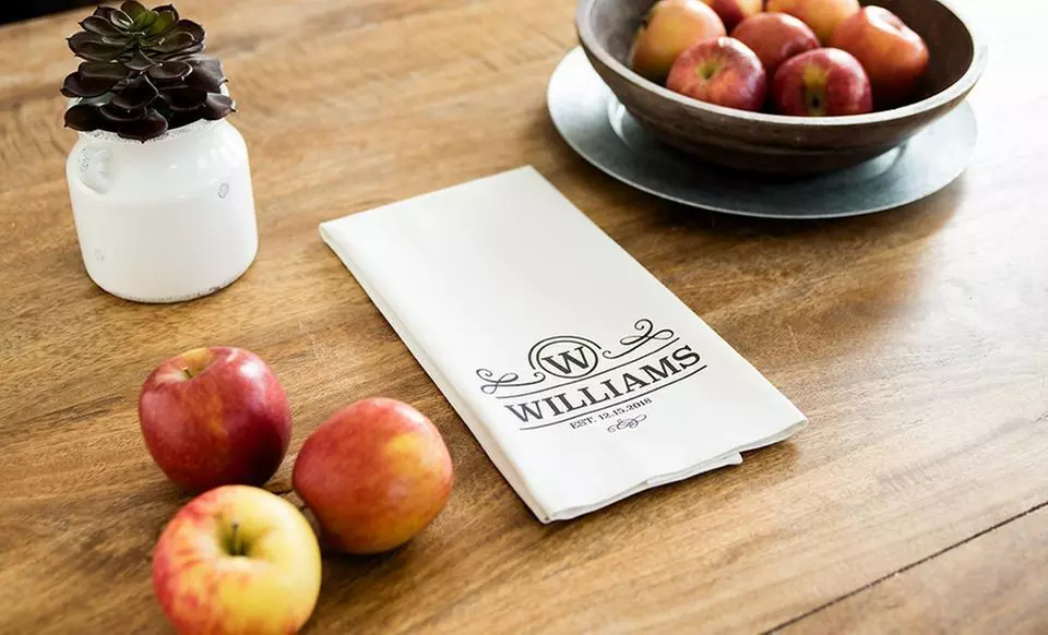 One, Two, Three, Five, or 10 Personalized Farmhouse Kitchen Tea Towels from Qualtry (Up to 64% Off) - Second Medium