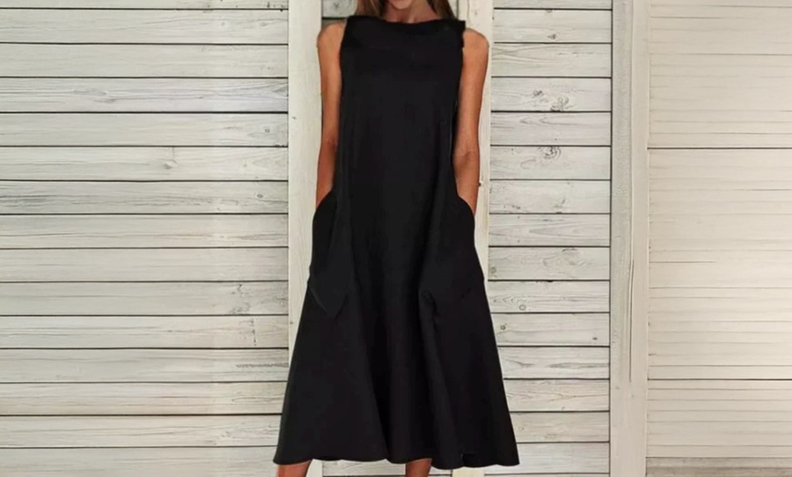 Image 4: Lightweight Sleeveless A-Line Dress in Cotton & Linen
