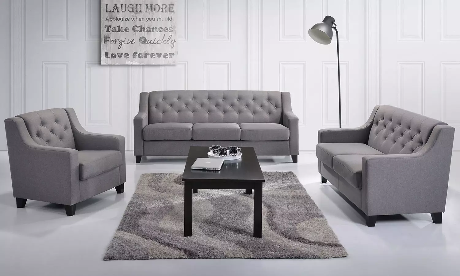 Arcadia Tufted Fabric Living Room Set (3-Piece) - Primary Image