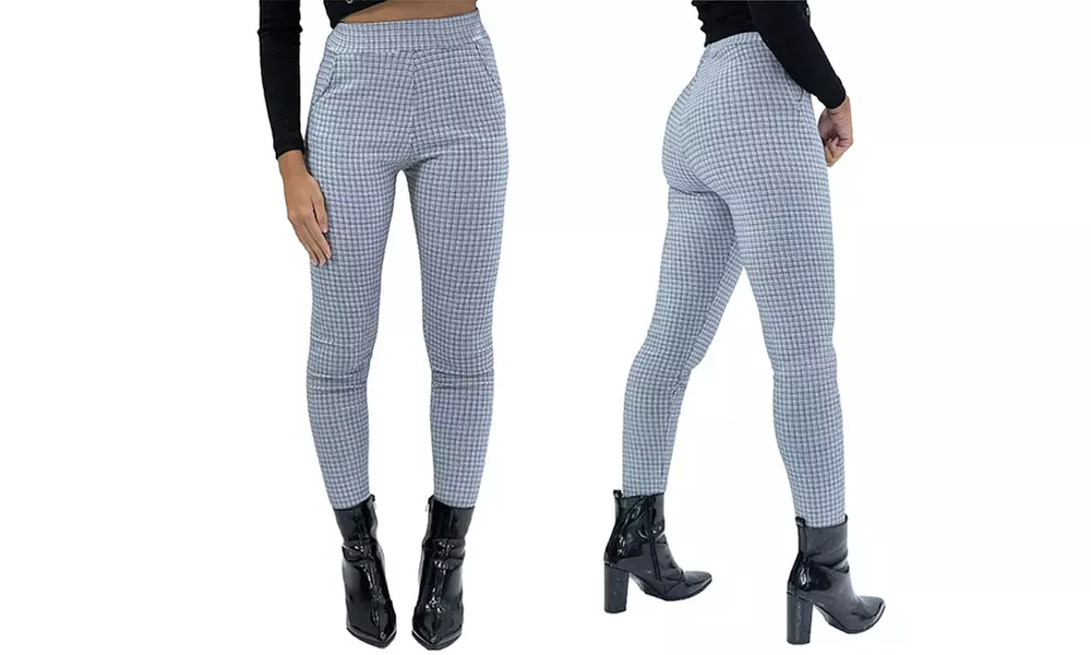 Women's Smart Check Print Stretch Trousers