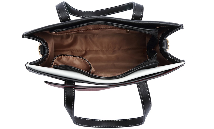Image 14: Women PU Leather Classy Contrast Panel Shoulder Bag