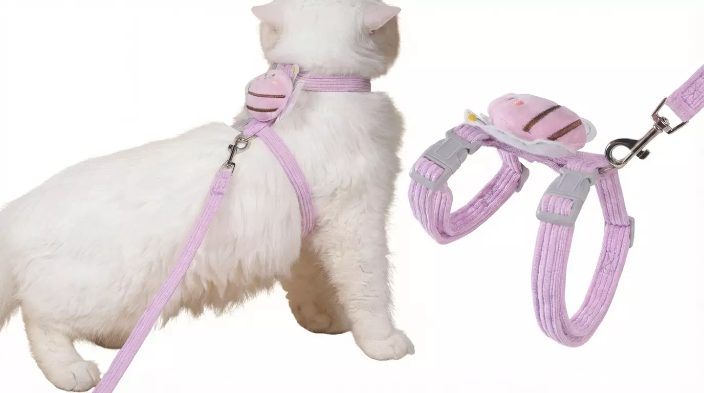 Bee Cat Harness and Leash Set with Plush Charm