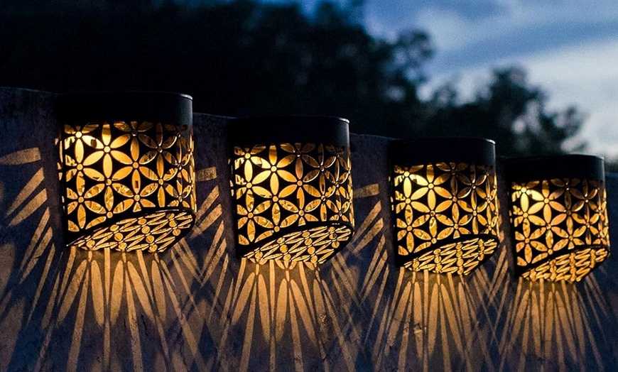 Image 1: Moroccan Solar Wall Lights - 4 Pack, Warm White LED