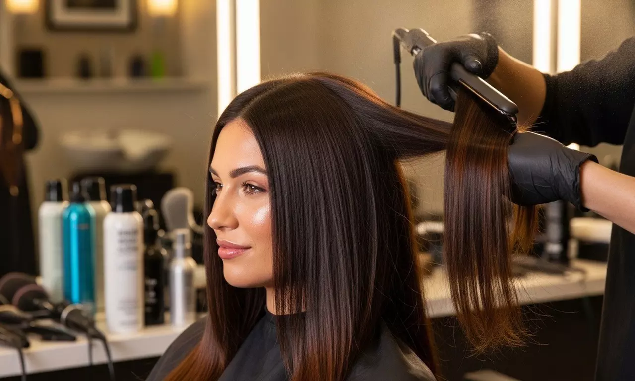 Haircut with Silk Press Styling, Blow Dry,  All Over Color, and More