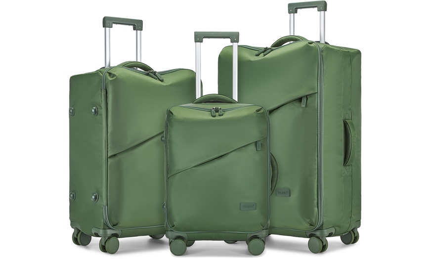 Image 11: KONO Lightweight Soft Shell Suitcase Set TSA Lock Wet/Dey Compartment