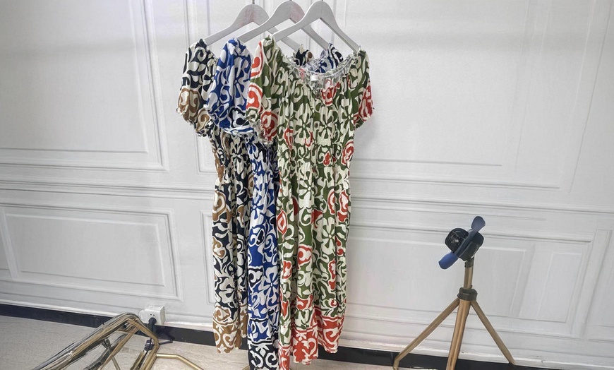 Image 9: Women's Printed Bardot Gypsy Midi Dress