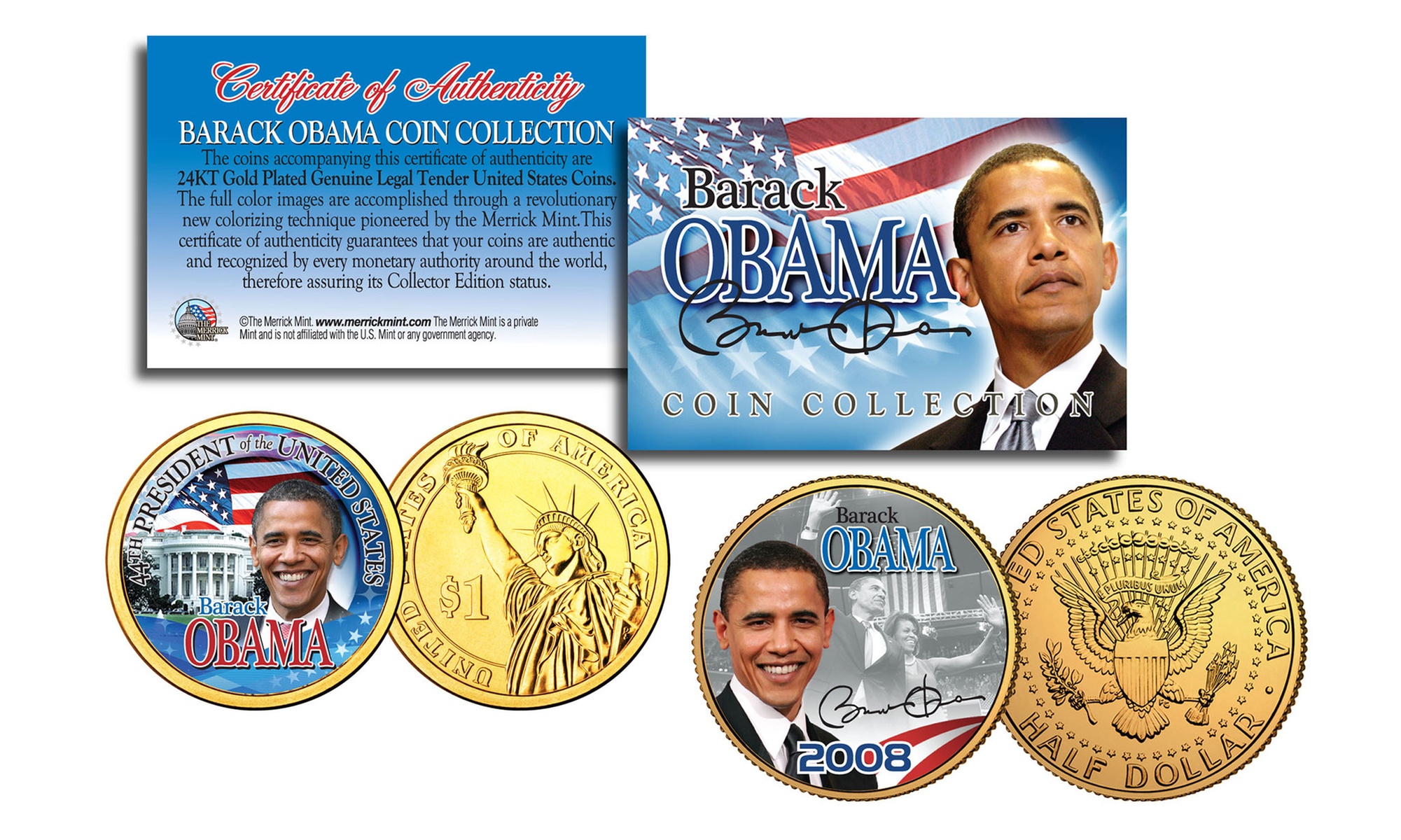 Barack Obama Presidential Colorized 24K Gold-Plated 2-Coin Set