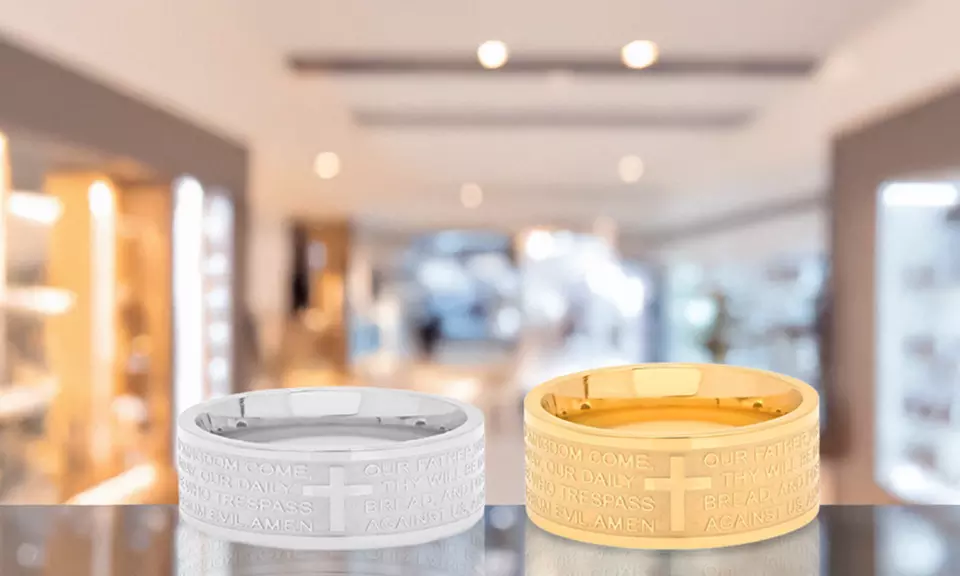  Stainless Steel Our Father Prayer Band Ring