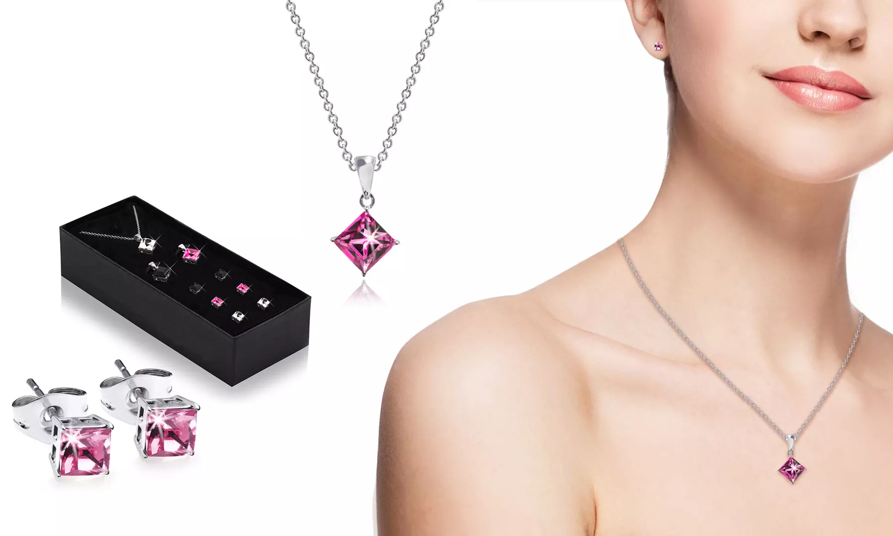 1 ou 2 sets de 3 boucles d’oreilles et 3 pendentifs OMG Jevel, plaqués or 18 ct ornés de cristaux Swarovski® - Second Medium