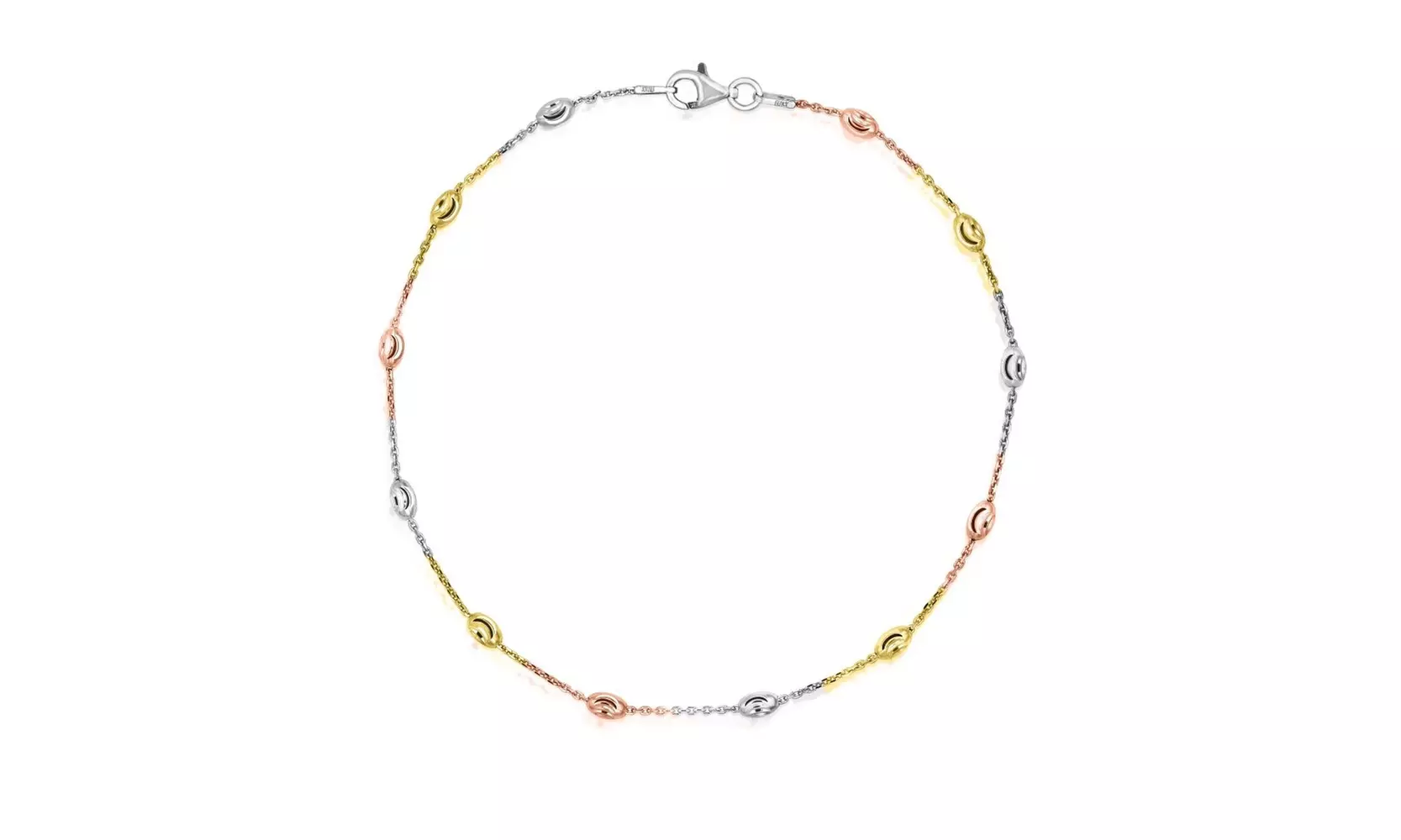 Italian 925 Sterling Silver Tri Color Anklet 9 or 10 Inch