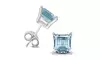 24k White Gold Plated 2 Cttw Aquamarine Square Stud Earrings