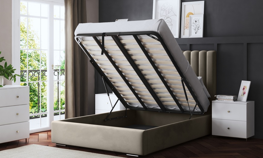 Image 3: Evangeline Panel Bed with Optional Ottoman Gas Lift Storage