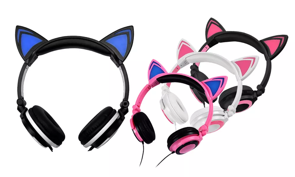 1 ou 2 casques audio chat avec oreilles lumineuses - Primary Image