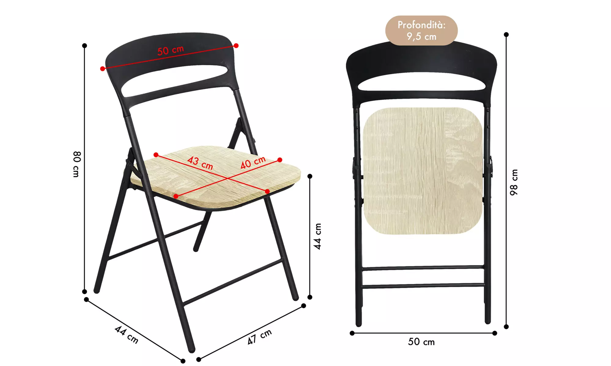 Set di 4 sedie pieghevoli Isidora