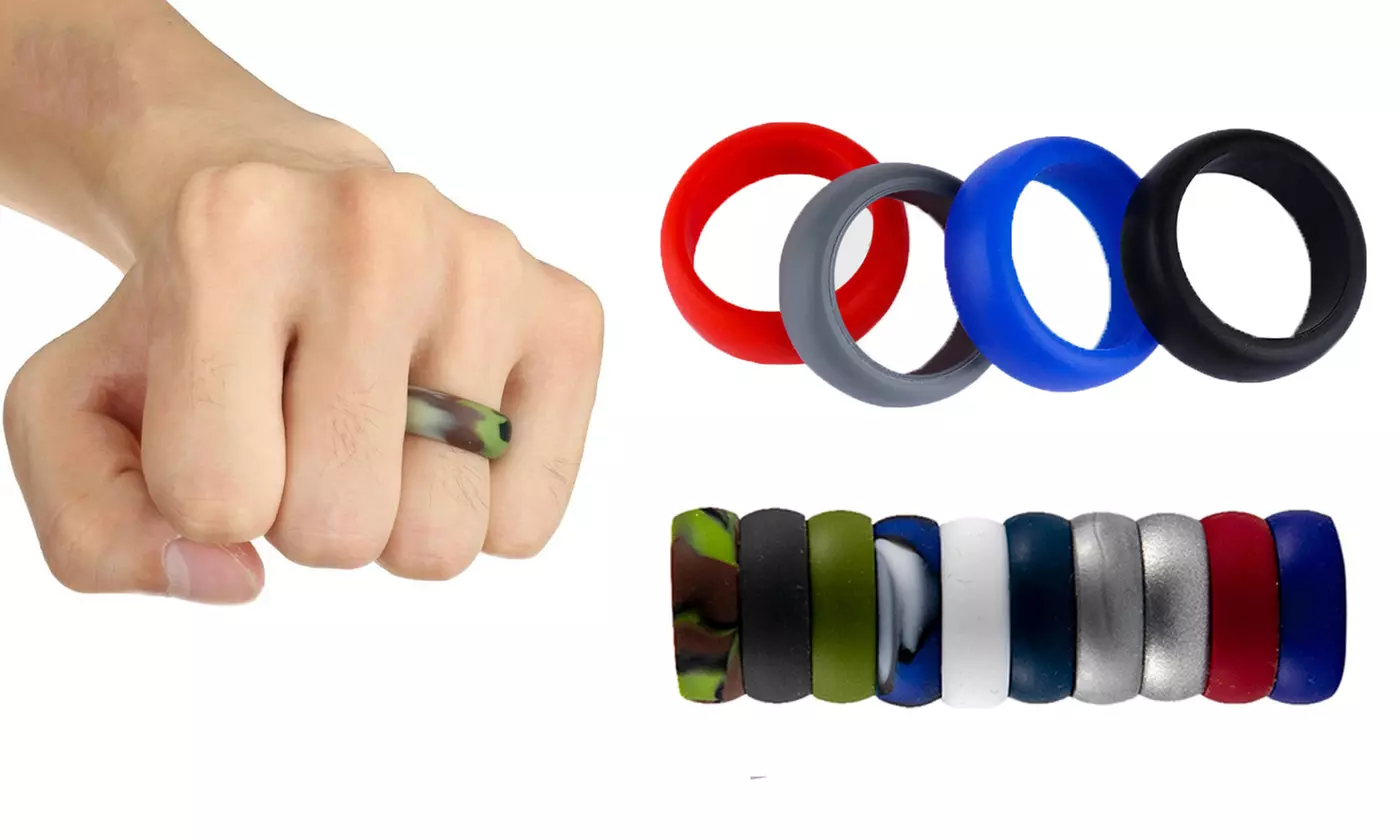 10pcs Men Durable Silicone Wedding Ring Affordable Fashion Rubber Wedding Band