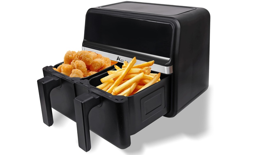 Image 2: Alivio 9L Dual Basket Air Fryer, Independent Cooking and 14 Pre-Sets