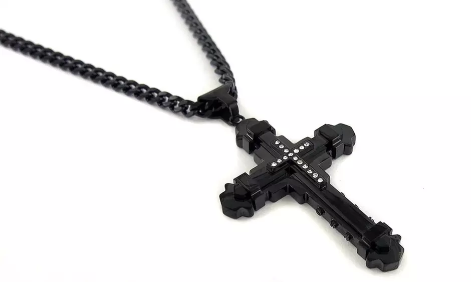 Men's Cross Necklace in Stainless Steel + 24" Inch Curb Chain
