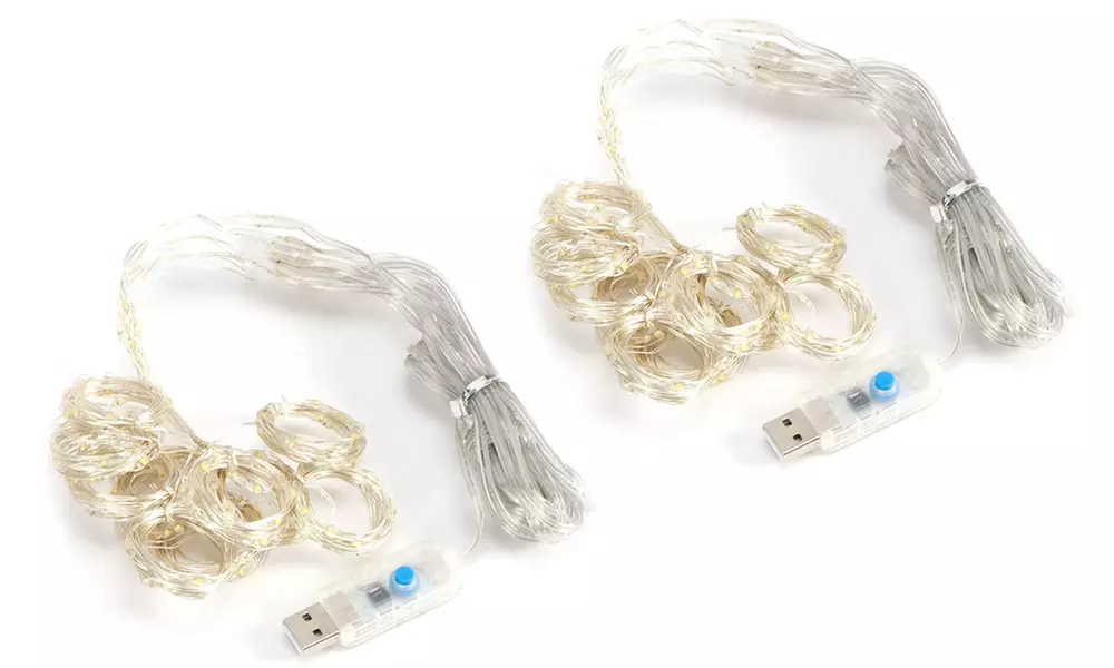 1 of 2 gordijnverlichtingen met led-lampjes