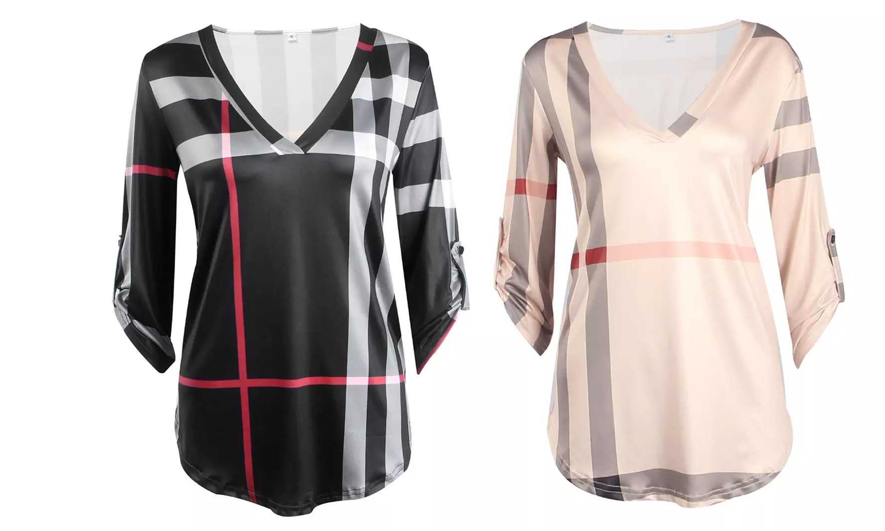 Top femme col V tartan - Second Medium