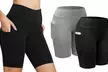 Women Activewear Workout Bike Yoga Shorts Stretch Mid Thigh Leggings with Pocket - Second Medium
