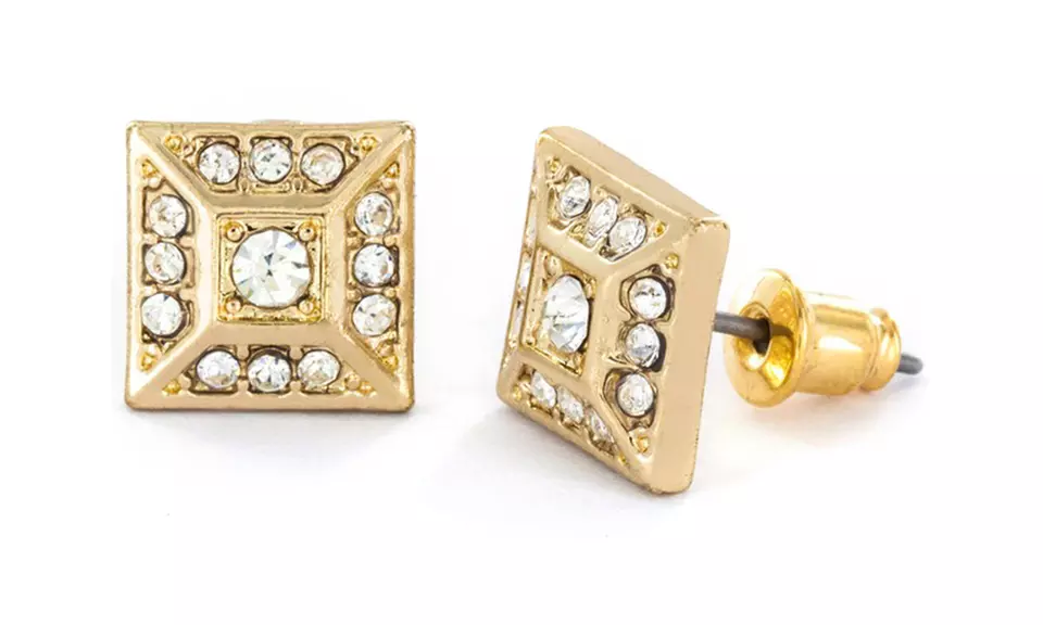 Micro Pave Crystal Square Pyramid Stud Post Earrings