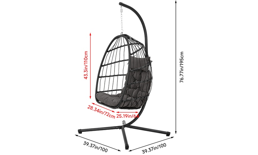 Image 48: Black Outdoor Hanging Egg Chair with Cushion