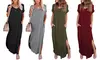Women Summer Beach Casual Sexy Split Maxi Shirt Dress Short Sleeve Long Dresses