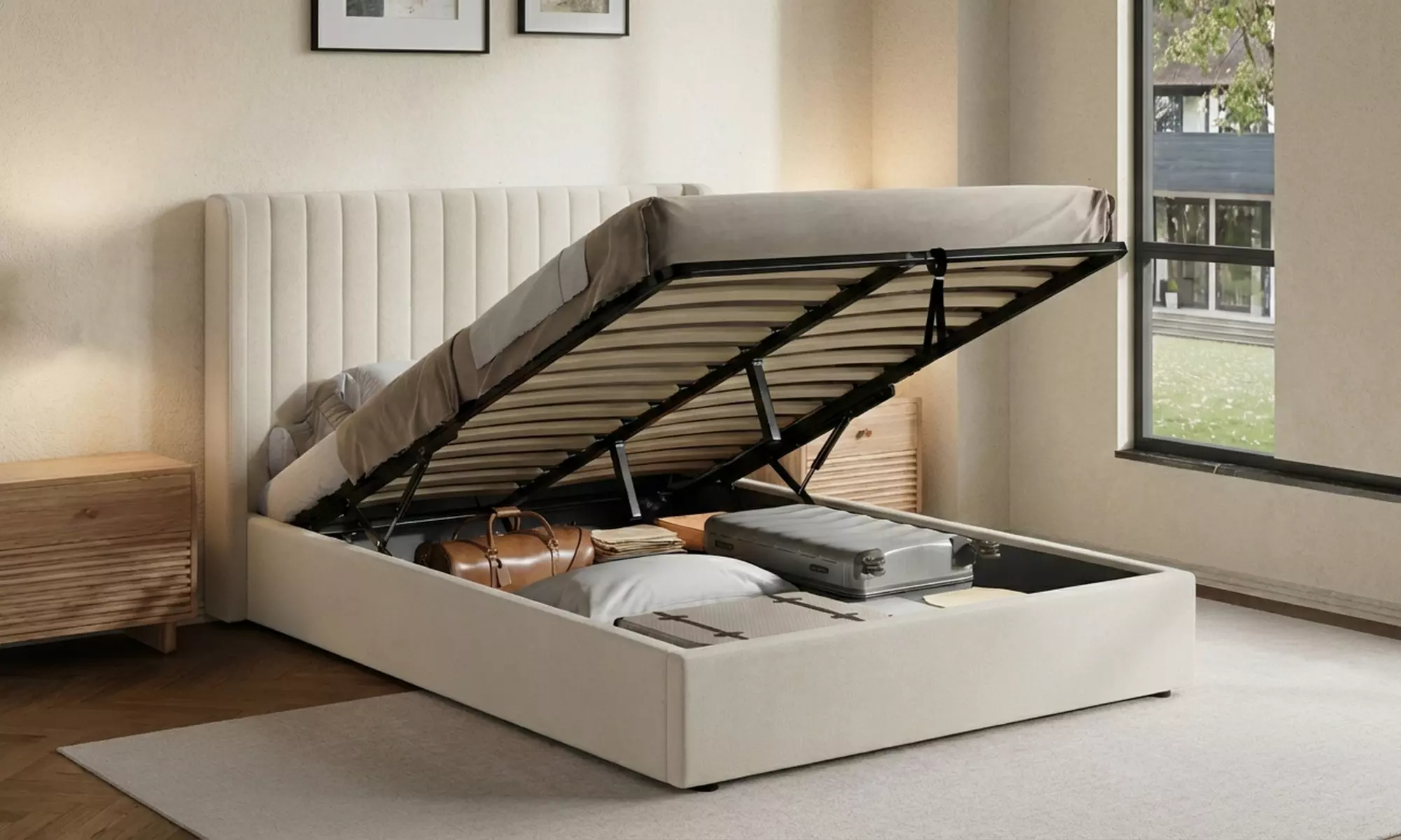 Belgravia Velvet Upholstered Gas Lift Ottoman Bed Frame