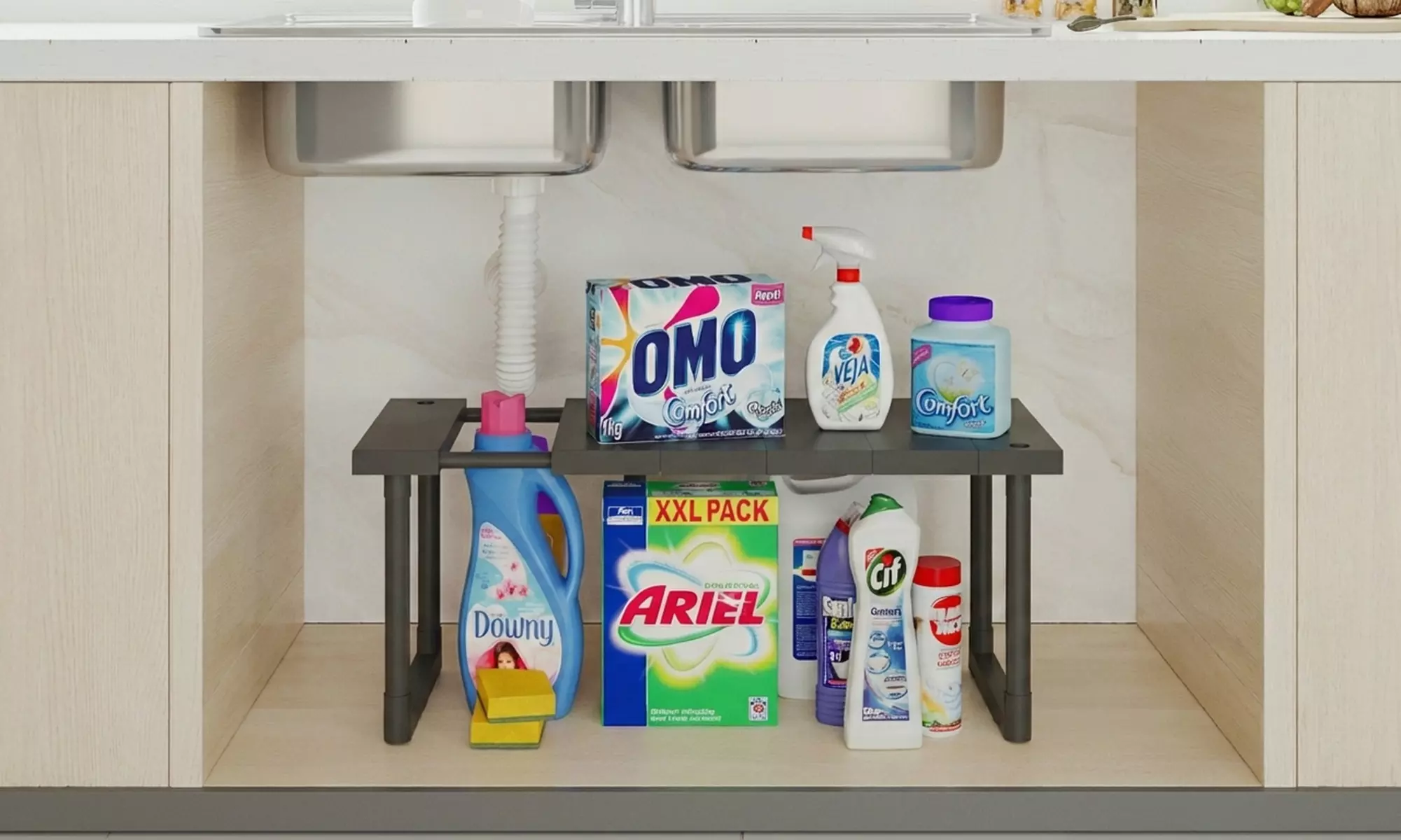 Mobiletto organizer da cucina per sotto lavello