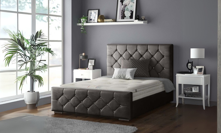 Image 8: Oasis Diamante or Button Plush Bed Frame with Sprung Memory Foam Mattress 
