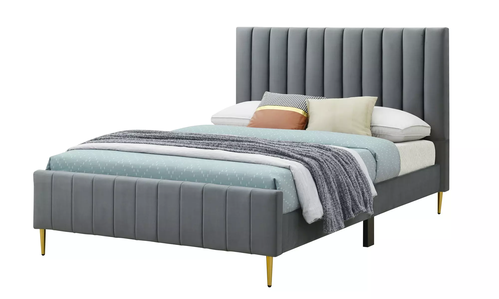 Elton Contemporary Grey Upholstered Bed Frame with Optional Mattress