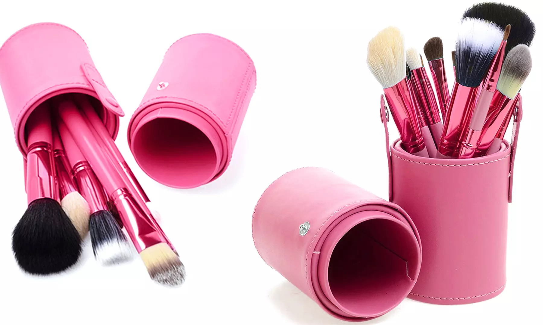 Professional Pastel Shades 10 Makeup Brushes with Faux Leather Cylinder Case