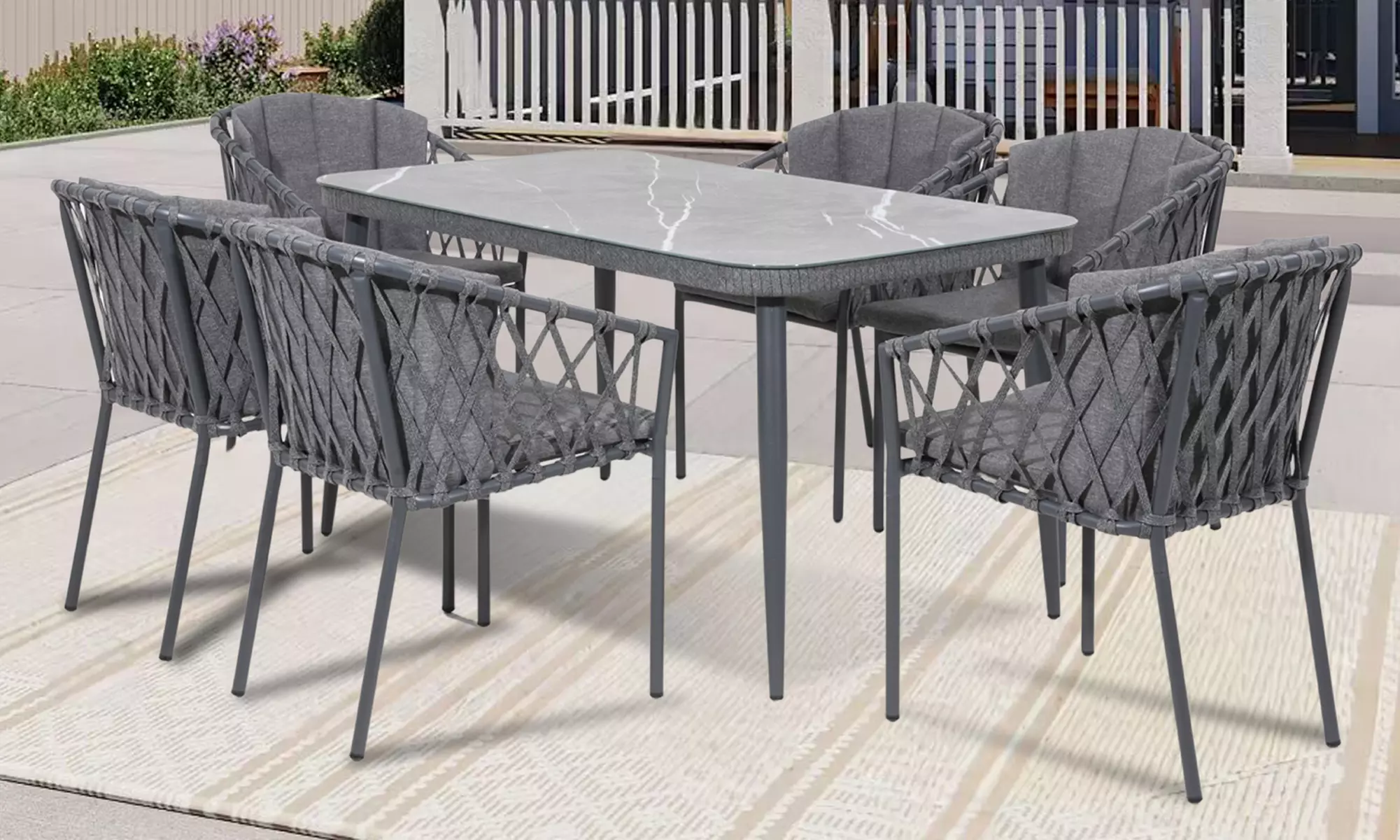Seven-Piece Metal Outdoor Dining Set with Table and Six Chairs