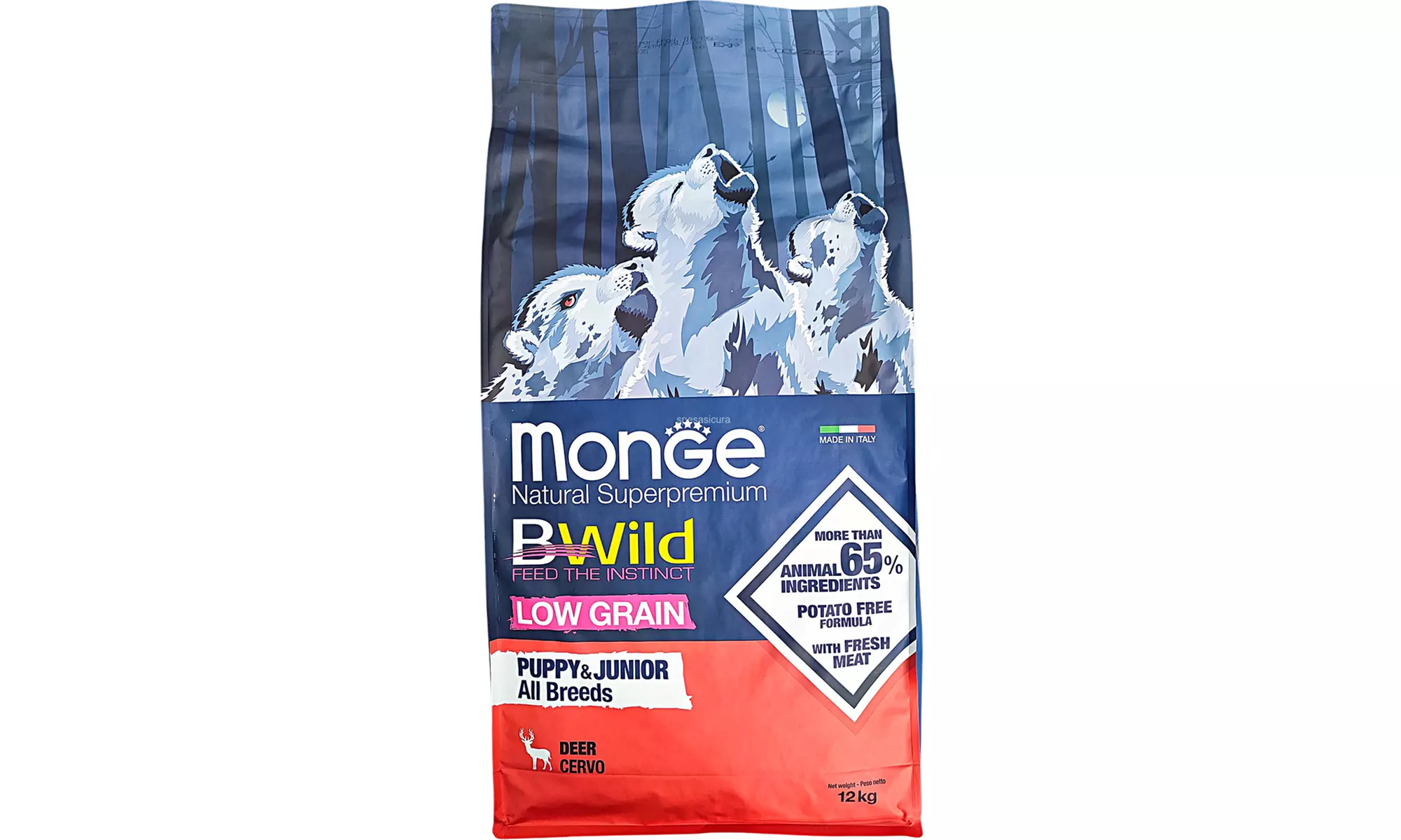 Alimento per cani cuccioli e adulti Monge Bwild Grain Free da 12 kg