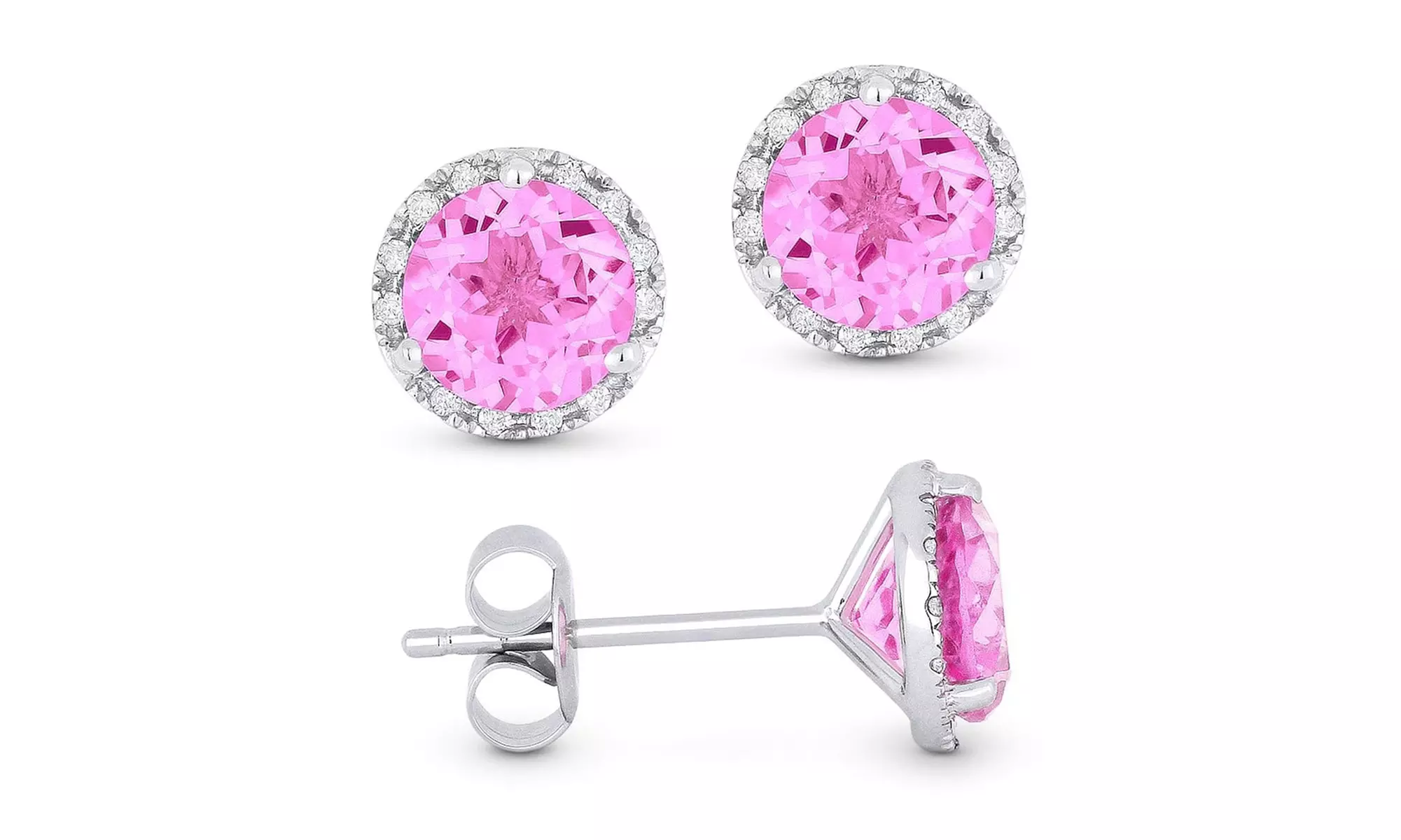 10k White Gold Plated 3 Ct Round Created Tourmaline Halo Stud Earrings