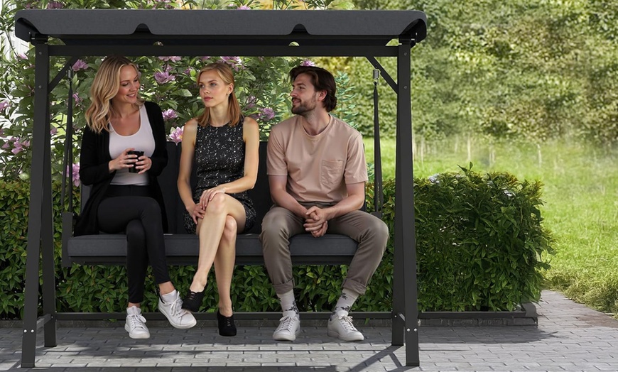 Image 9: Outsunny Three-Seater Swing Bench
