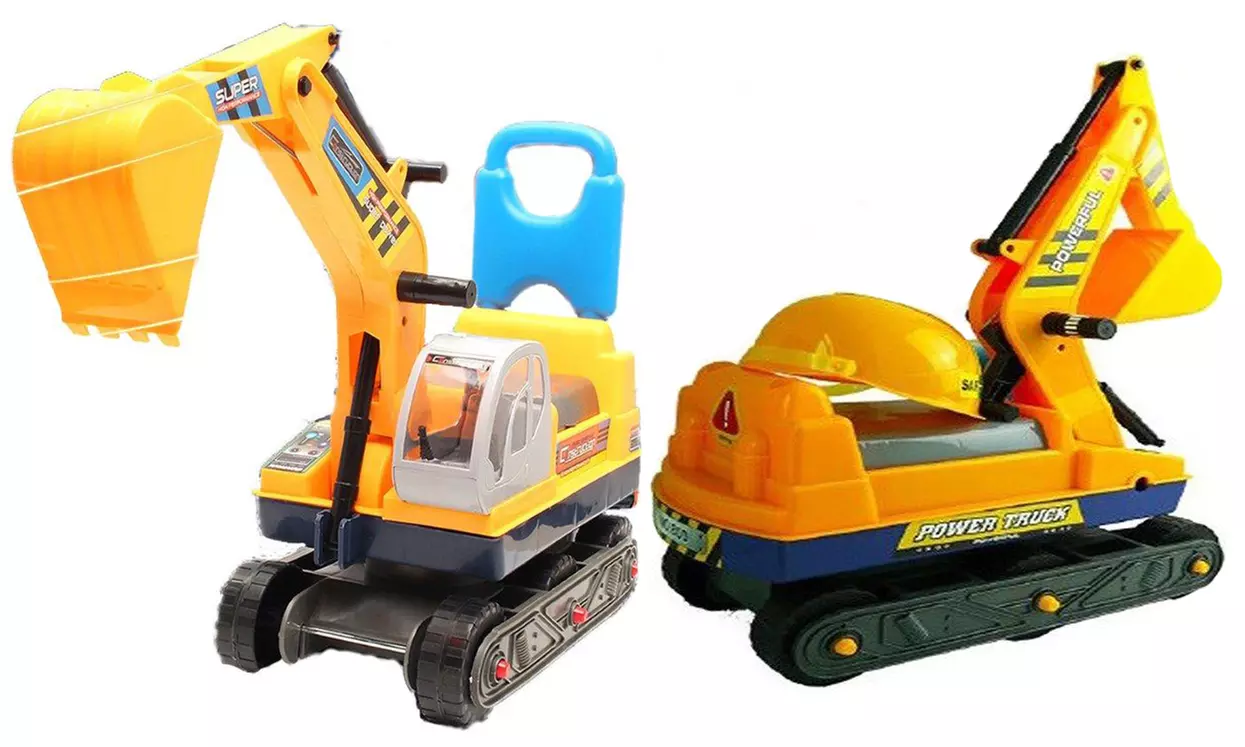Kids' Two-in-One Ride-On Digger and Push Along Excavator with Hard Hat - Second Medium