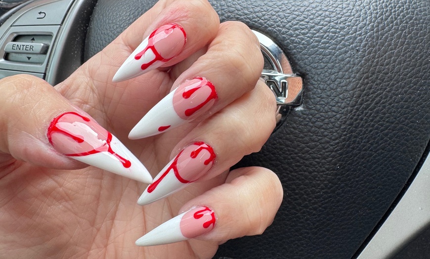 Image 1: Acrylic Nail Extensions with Halloween Nail Art at Vic’s Boutique