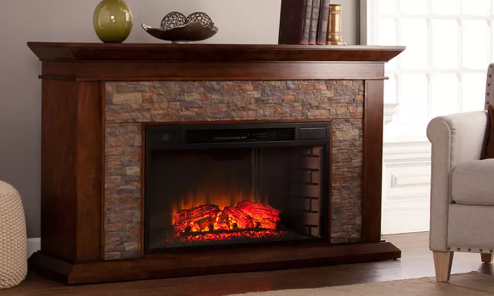 Canyon Heights Faux Stacked Stone Electric Fireplace - Primary Image