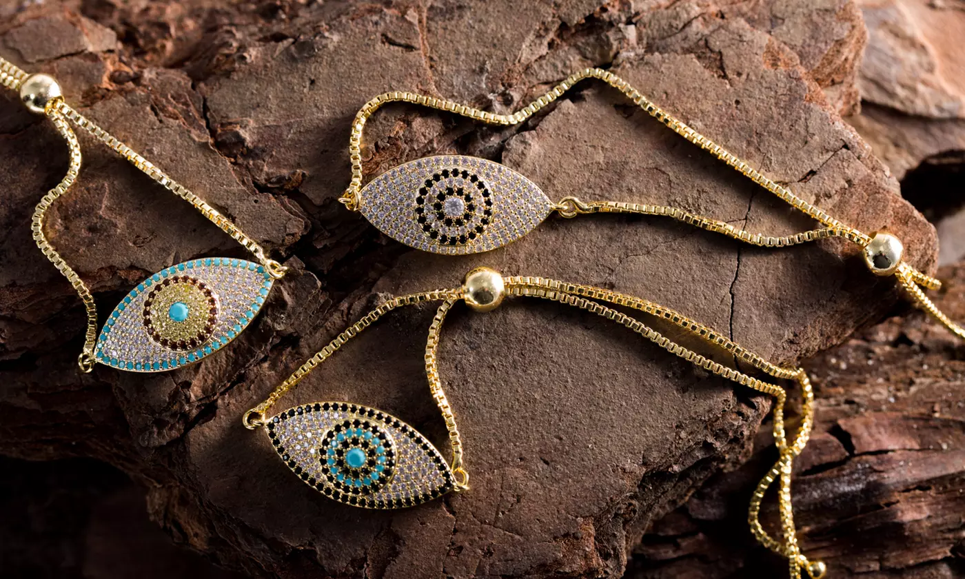 18K Gold Plated Evil Eye Bracelet Made With Swarovski Elements by Barzel (Multiple Options) - Primary Image
