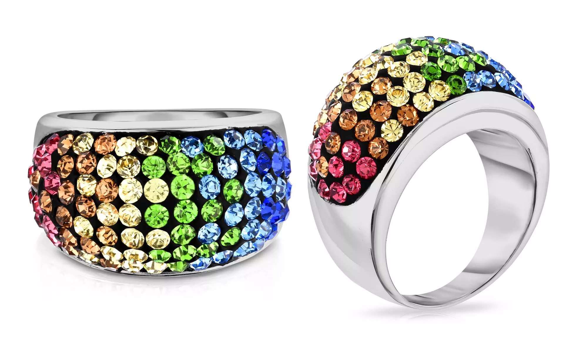 Multi Color Crystal Rainbow Rings Made With Crystals From Swarovski