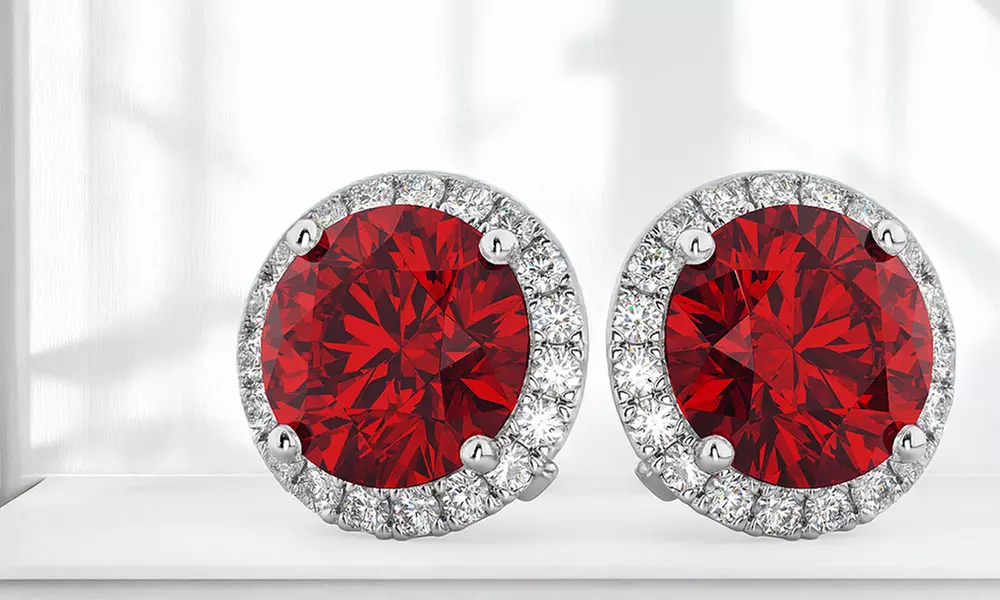 3.00 CTTW Ruby Halo Sterling Silver Studs