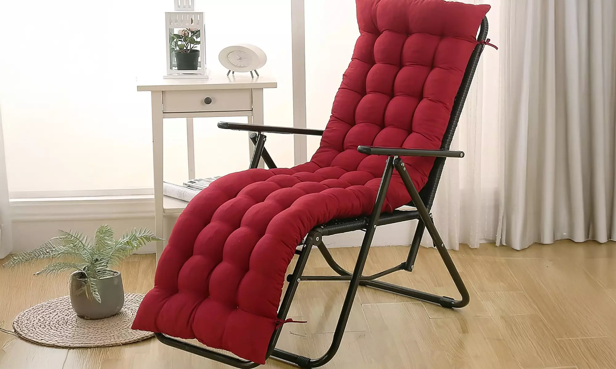 Chaise pliante avec coussin et dossier inclinable