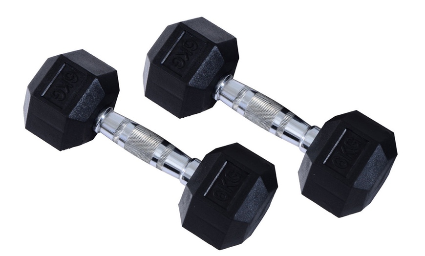 Image 9: HOMCOM Hex Dumbbell Weights 4kg-20kg; Rubber Weight and Metal Grip