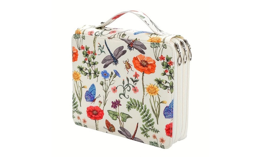 Image 8: Floral Oxford Fabric 3-Layer Art Brush Storage Case