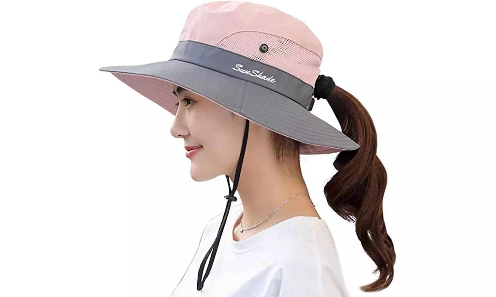 Womens UV Protection Hat Foldable Wide Brim Ponytail Sun Hats