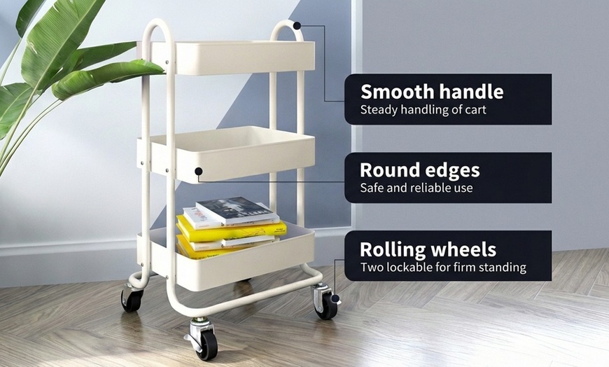 Image 6: Levede 3-Tier Stainless Steel Storage Trolley with 360° Wheels